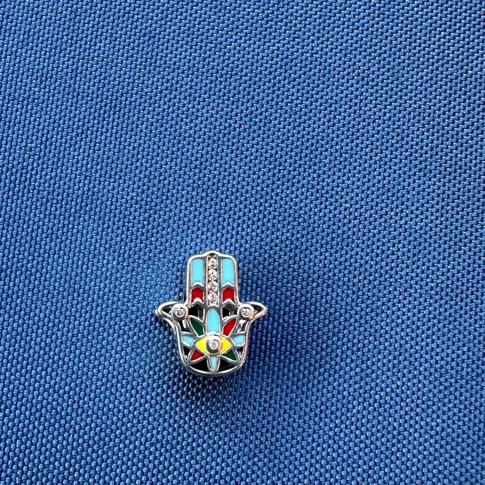 925 Italy Sterling Silver and Multicolor Hamsa Charm For Pandora - Picture 2 of 6